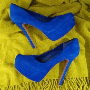 Jessica Simpson Blue Suede Platform Pumps 7- EUC